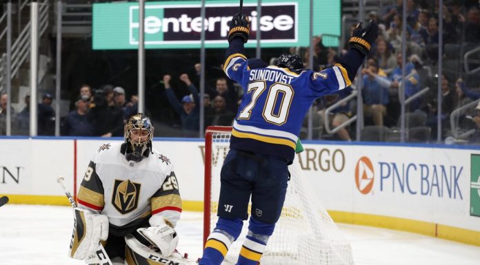 Sundqvist has goal, assist as Blues beat Golden Knights 4-2