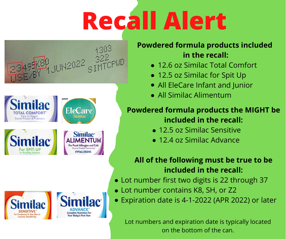 Baby Formula Recall for Specific Similac, Alimentum, & EleCare Formulas