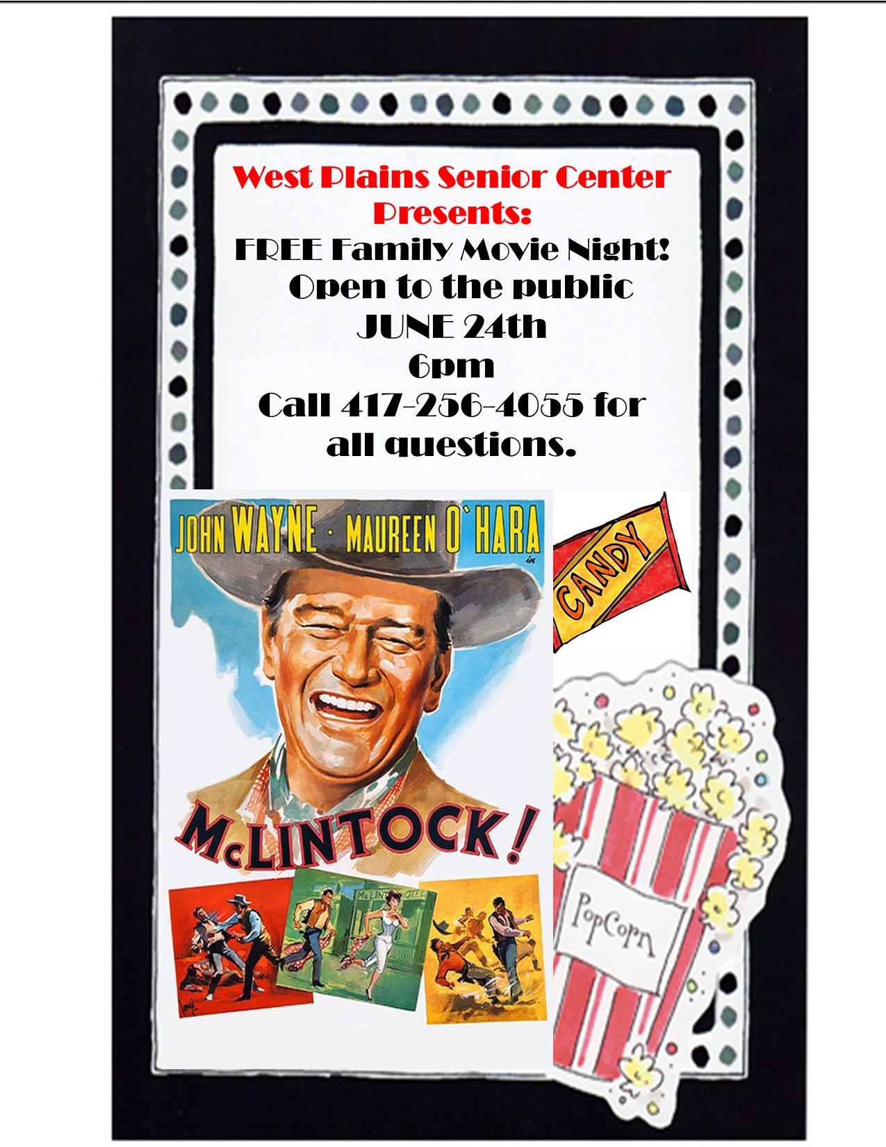 West Plains Senior Center Announces Free Family Movie Night for June 24