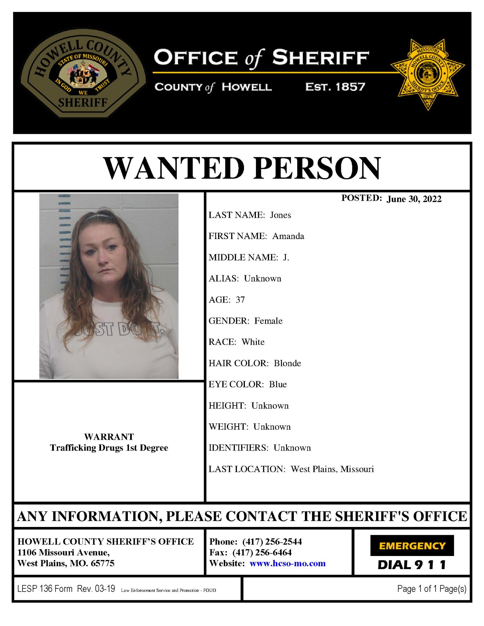 Howell County Sheriff searching for West Plains Woman Wanted for