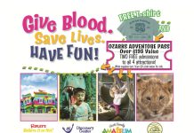 GIVE BLOOD MARCH 6 in MOUNTAIN VIEW and RECEIVE AN OZARKS ADVENTURE PASS FOR FREE ADMISSION to AREA ATTRACTIONS