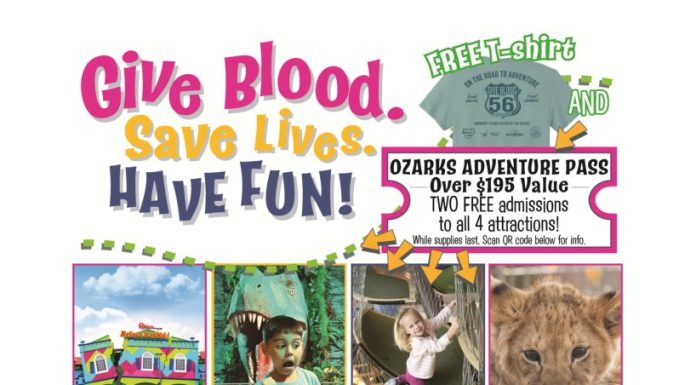 GIVE BLOOD MARCH 6 in MOUNTAIN VIEW and RECEIVE AN OZARKS ADVENTURE PASS FOR FREE ADMISSION to AREA ATTRACTIONS