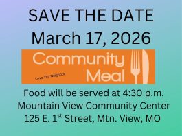 Mountain View Community Betterment Community Meal Tuesday March 17th